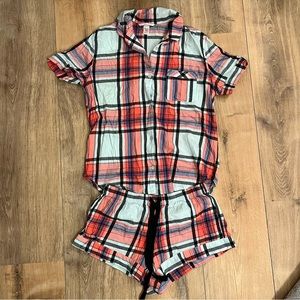 Victoria’s Secret flannel plaid short sleeve button up pajamas